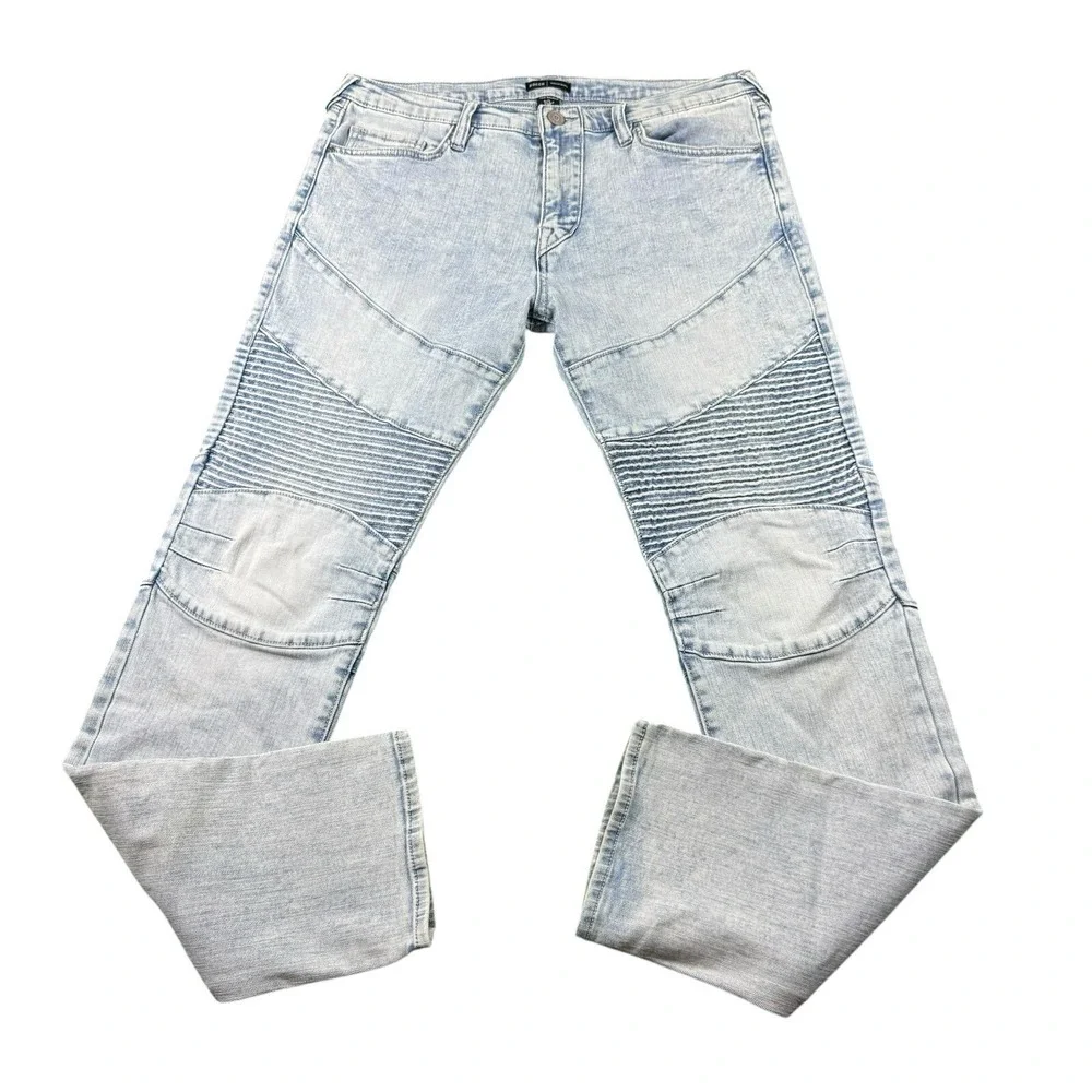 True Religion Rocco Moto Bleach Wash Mens Stretch Denim Jeans Size 33x34